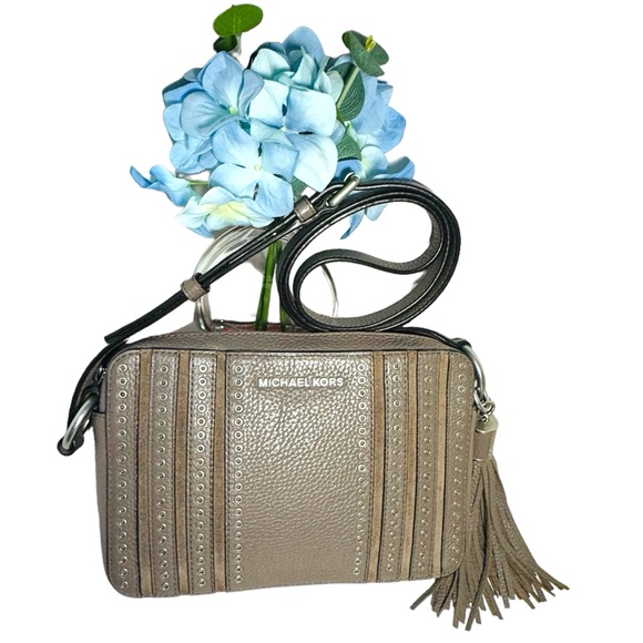NWOT Michael Kors | Brooklyn Leather Mini Grommets Crossbody Bag, Cinder Taupe - Picture 3 of 12
